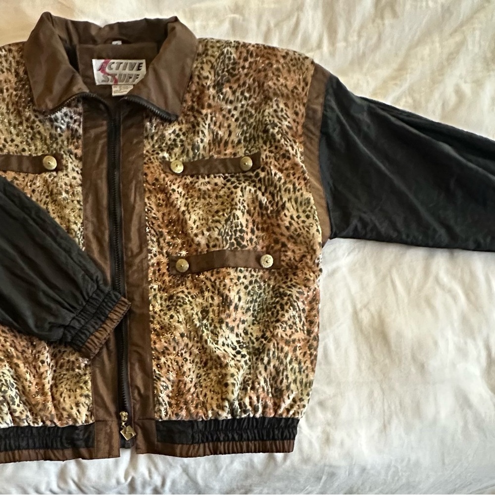 80s-Early 90s Metallic Leopard Print Bomber Jacket — Size Small